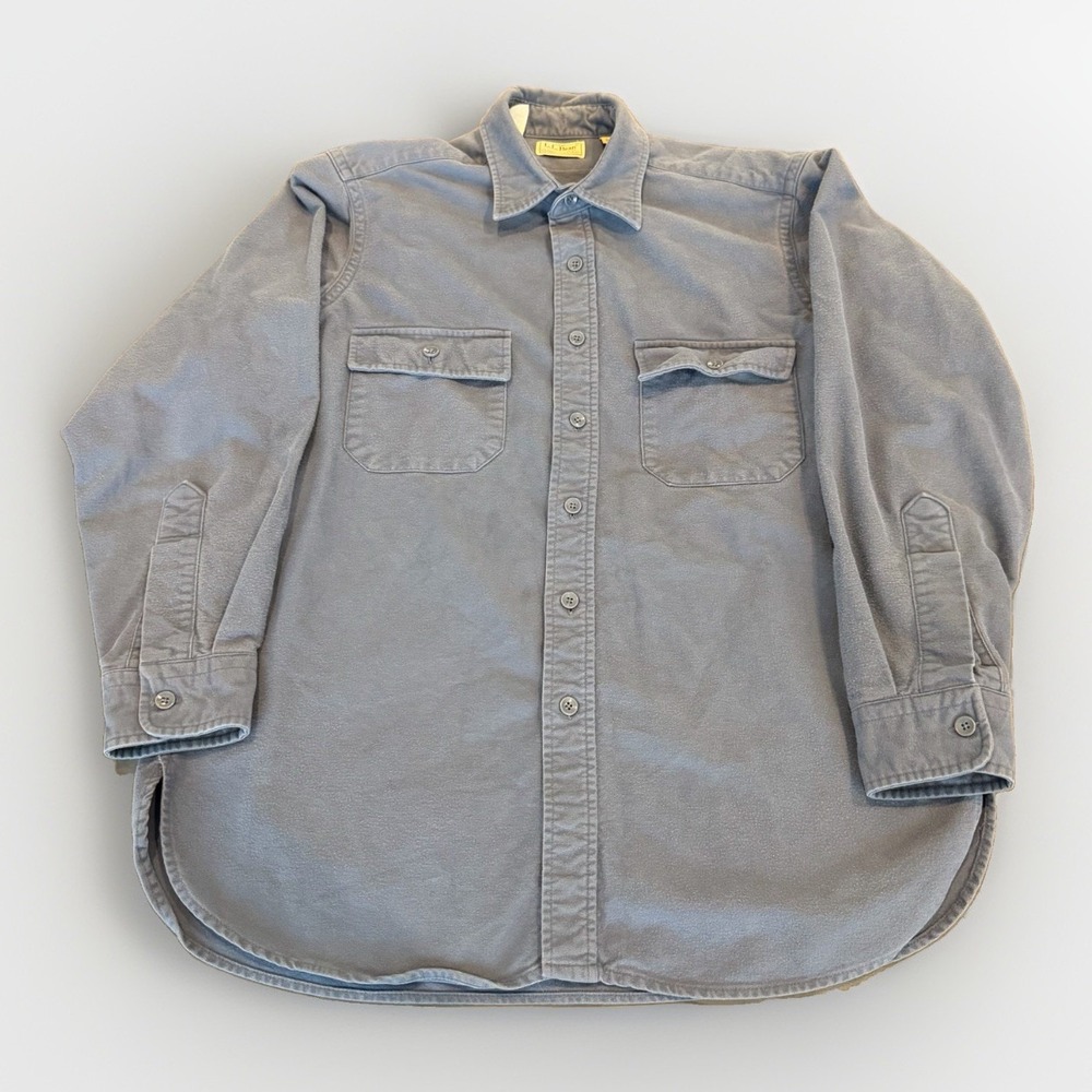 Vintage 1980's LL Bean Chamois Cloth Shirt Mens Regular 16 Blue L Made In USA